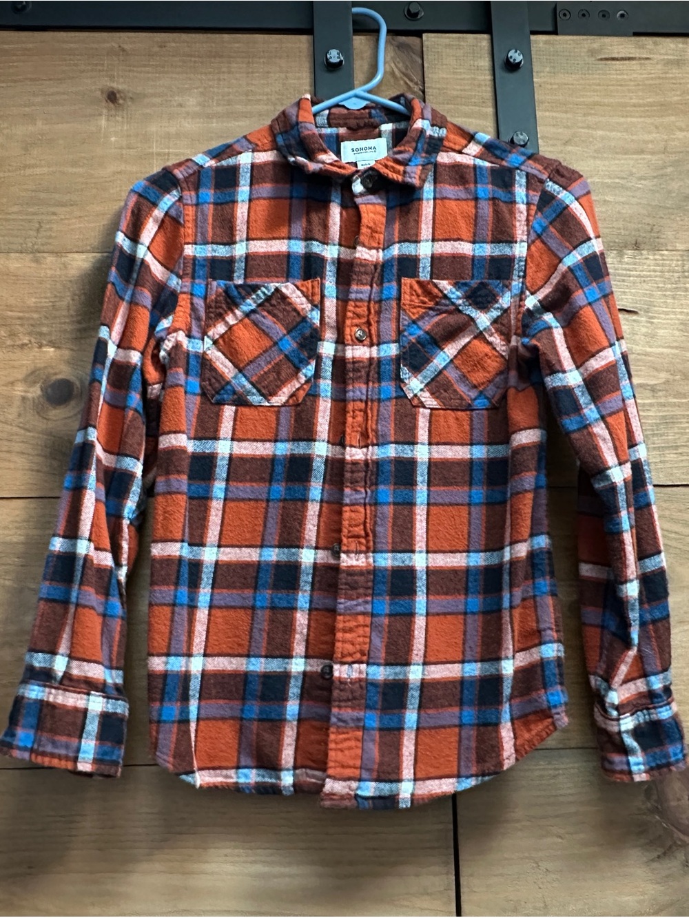 Sonoma Rust Orange, Navy & White Plaid Button-Down Shirt